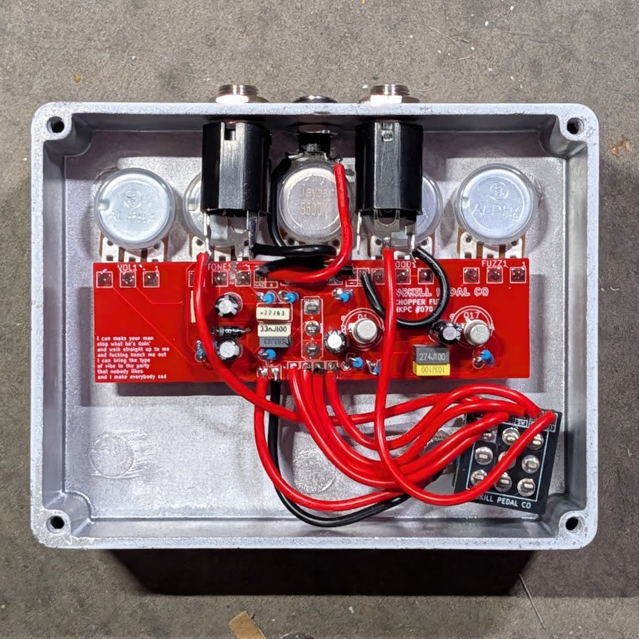 NOKILL Pedal Co Chopper distortion pedal — angled view of 125B enclosure showing controls